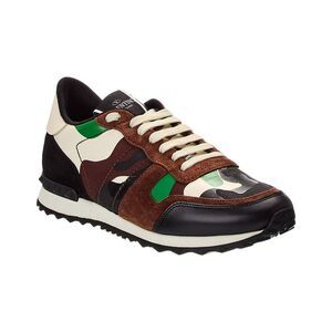 Valentino Camo Leather & Suede Sneaker, Green